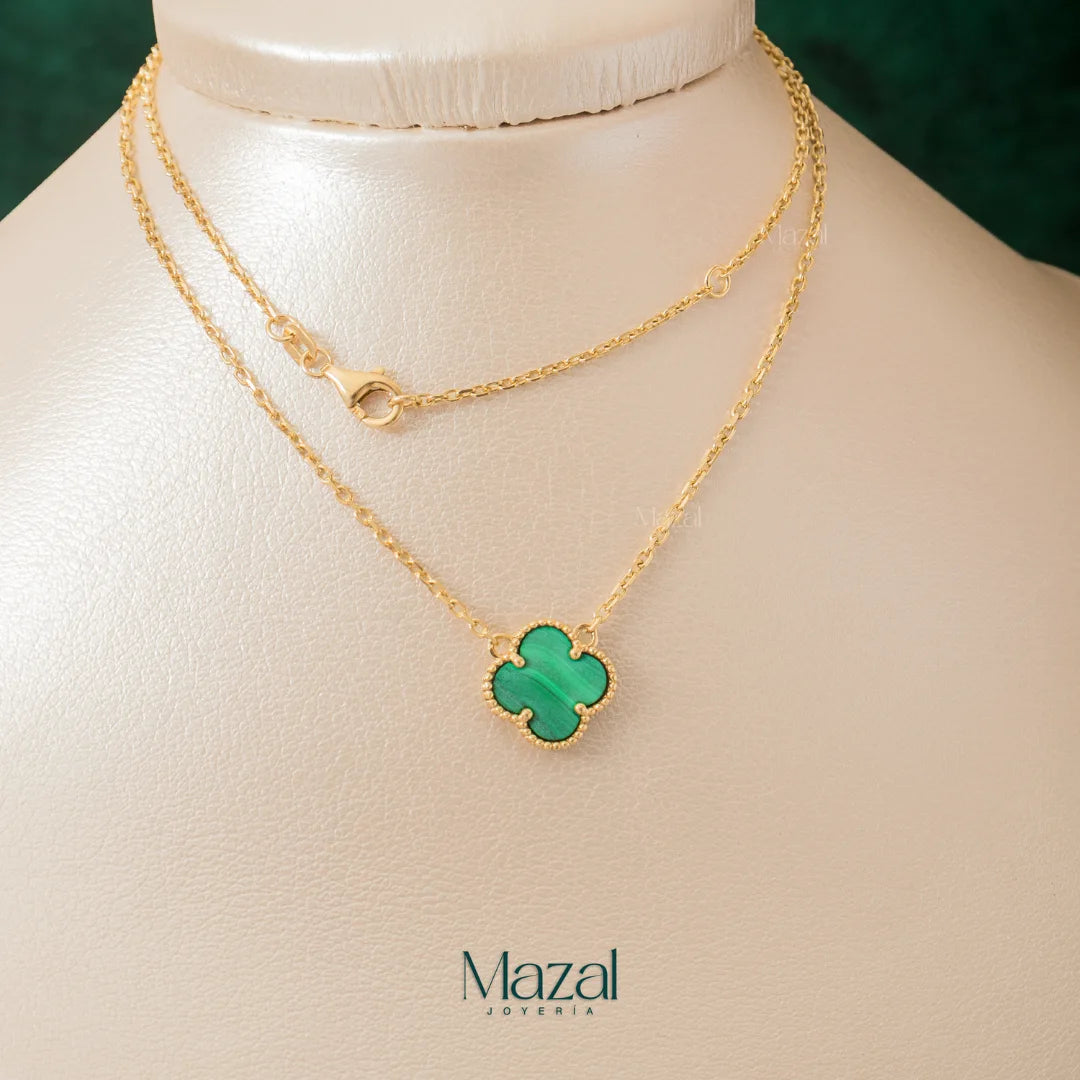 CADENA MINI ROLON + TREBOL VERDE EN ORO AMARILLO 18K / 4.10 Gr / 50 Cm
