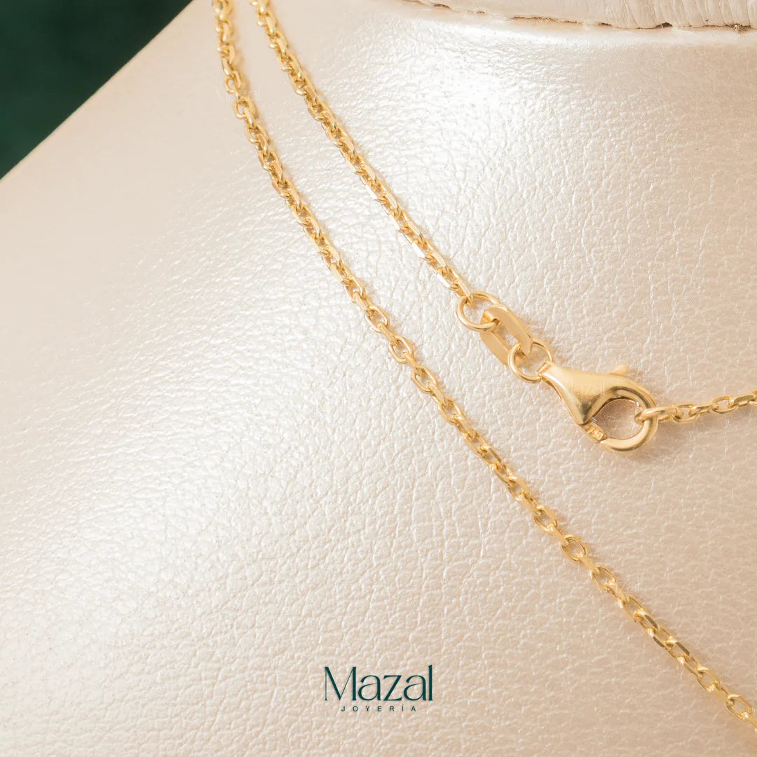 CADENA MINI ROLON + TREBOL VERDE EN ORO AMARILLO 18K / 4.10 Gr / 50 Cm