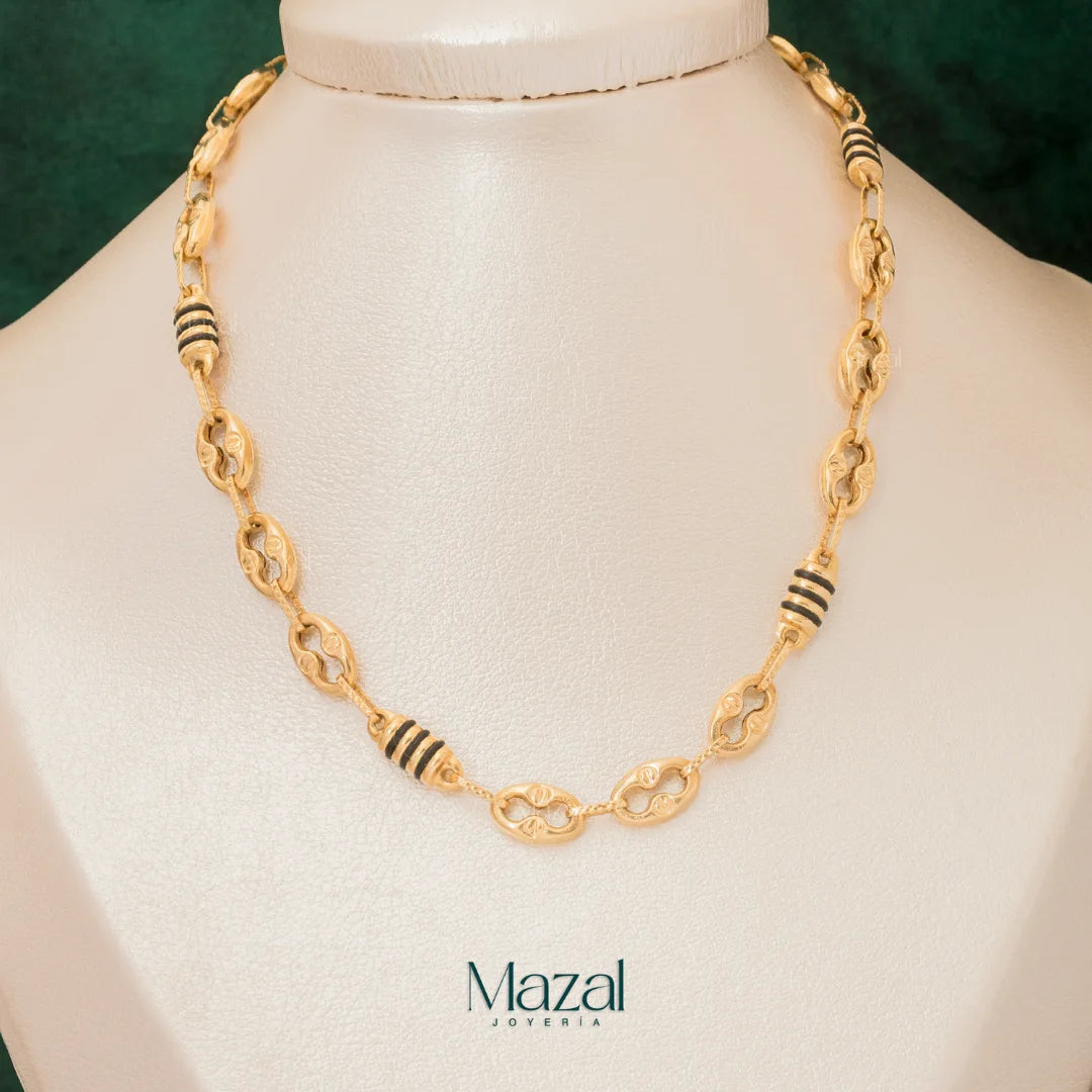 CADENA RUSTICA ESLABONES CON TRIBAL EN ORO AMARILLO 18 K / 17.25 Gr / 60 Cm