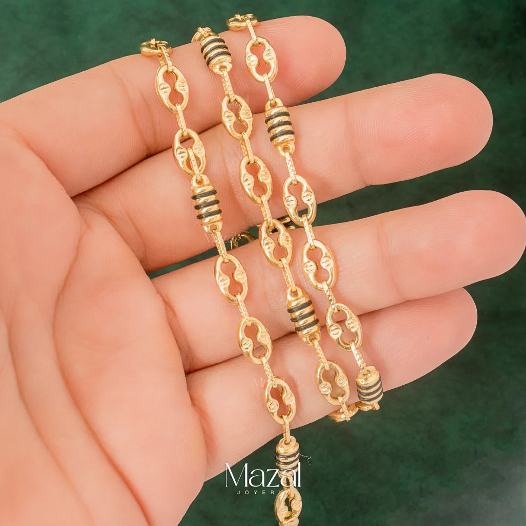 CADENA RUSTICA ESLABONES CON TRIBAL EN ORO AMARILLO 18 K / 17.25 Gr / 60 Cm