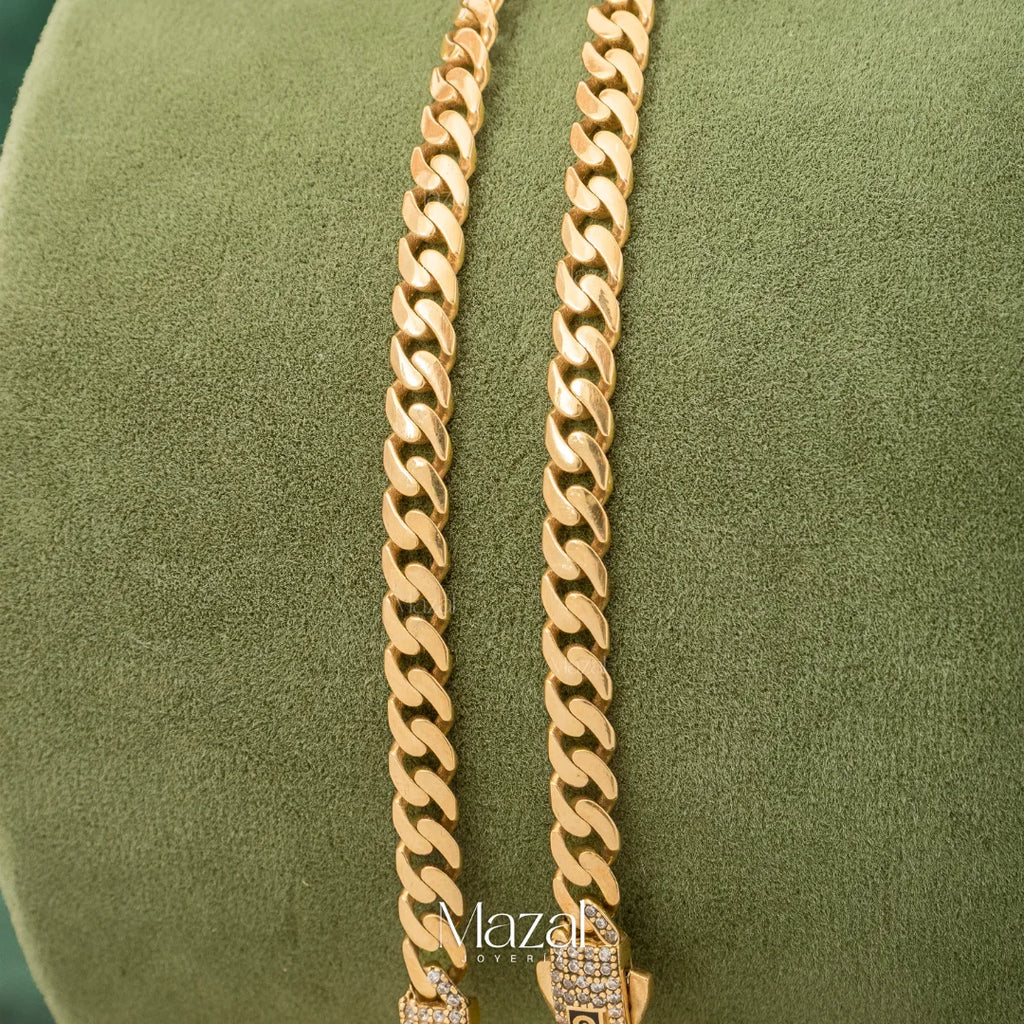 PULSO CUBANO BROCHE CIRCÓN ORO AMARILLO 18K / 8.95 Gr / 22 Cm