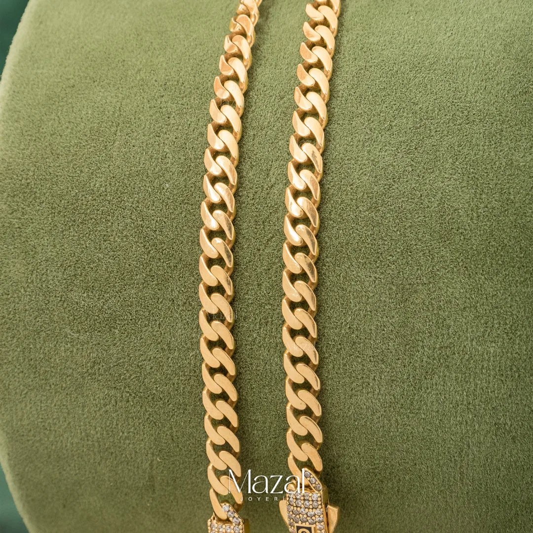 PULSO CUBANO BROCHE CIRCÓN ORO AMARILLO 18K / 8.95 Gr / 22 Cm
